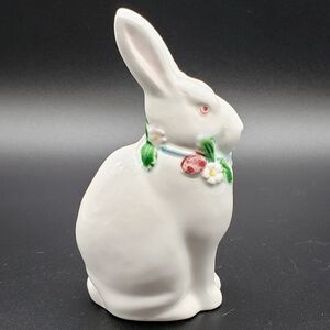 Haldon Group 1987 Hand Painted Porcelain White Blue Strawberry Bunny Figurine